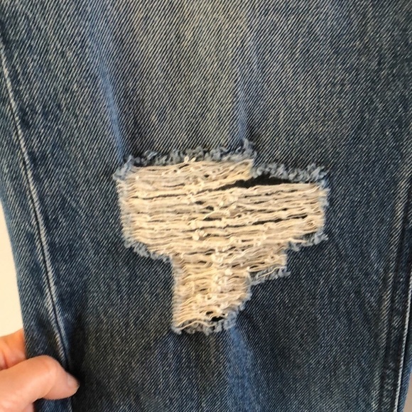 Express Dad Jeans Size 2 100% Cotton Rigid Denim Distressed Cropped High Waist - Picture 5 of 16